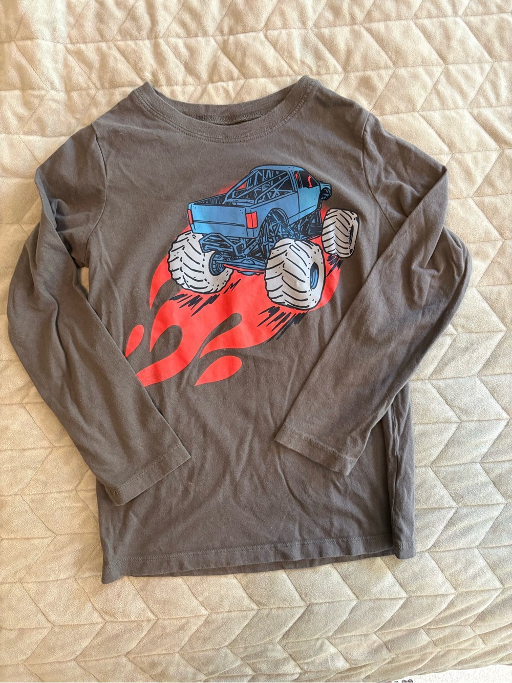 Carter's Brown Long-Sleeve Tee with Blue Monster Truck and Red Flames